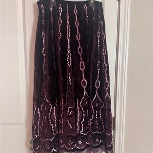 Whimsigoth Vintage Sequin Maxi Skirt in Dark Plum